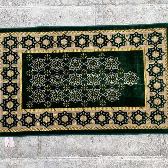 Ramadan Prayer Rug Green/Gold Tone Soft Religious Rug Jai Namaz Islamic Rug - Picture 4 of 5